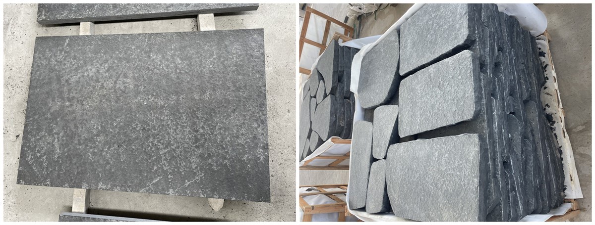Flamed finish of black basalt Flamed finish of black basalt